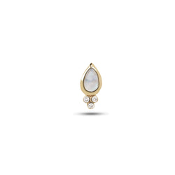 Moonstone & Diamond Tear Drop Stud Earring 9k Gold on white background