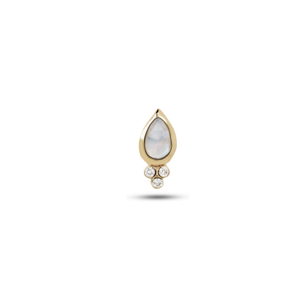 Moonstone & Diamond Tear Drop Stud Earring 9k Gold on white background