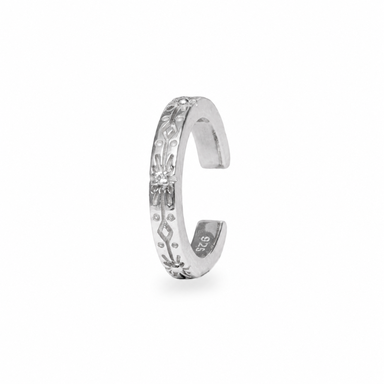 White Sapphire Starburst Ear Cuff Sterling Silver on white background