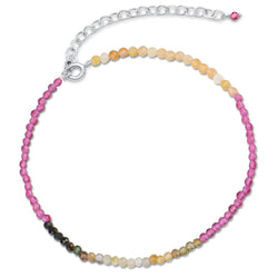 Semi-Precious Beaded Station Anklet Sterling Silver