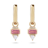 Pink Tourmaline, Diamond & Moonstone Hoop Earrings 9k Gold