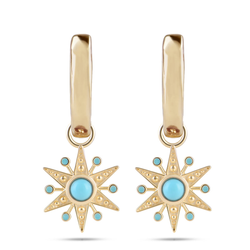 Limited Edition Turquoise Star Hoop Earrings 9k Gold
