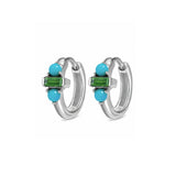 Green Tourmaline & Turquoise Huggie Hoop Earring Pair Sterling Silver