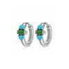 Green Tourmaline & Turquoise Huggie Hoop Earring Pair Sterling Silver