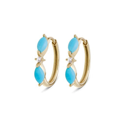 Turquoise Marquise & Moonstone Huggie Hoop Earring Pair 9k Gold