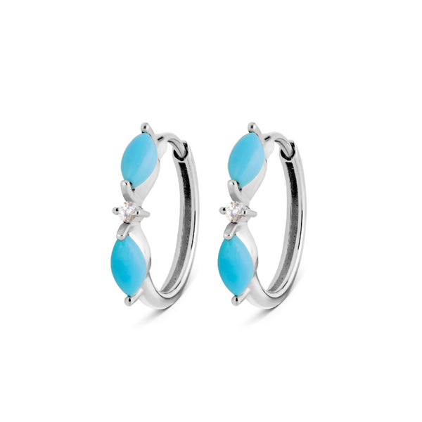 Turquoise Marquise & Moonstone Huggie Hoop Earring Pair Sterling Silver