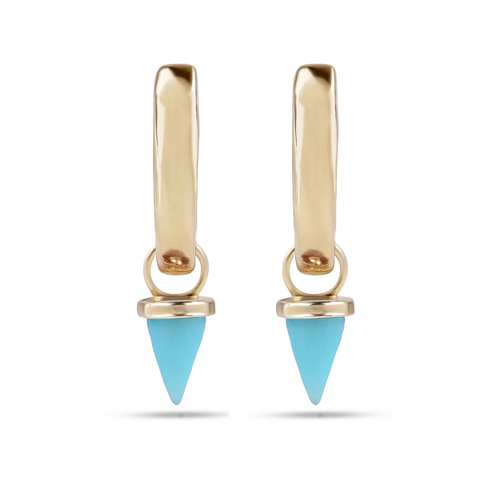 Mini Turquoise Spike Hoop Earrings 9k Gold