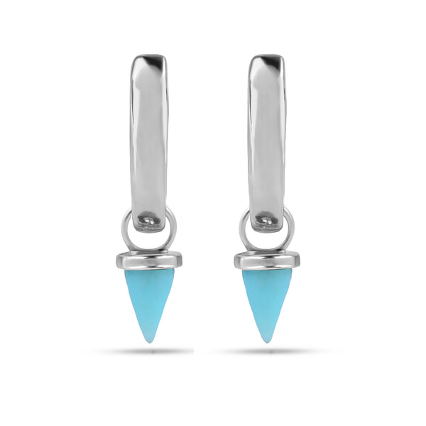 Mini Turquoise Spike Hoop Earrings Sterling Silver