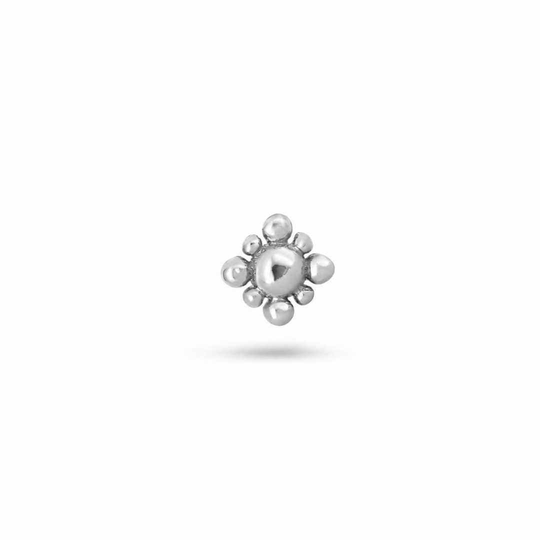 Beaded Flower Flat Back 14k White Gold on white background