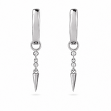 White Sapphire Drop Spike Hoop Earrings Sterling Silver