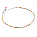 Multi Semi-Precious Stone Beaded Anklet Sterling Silver
