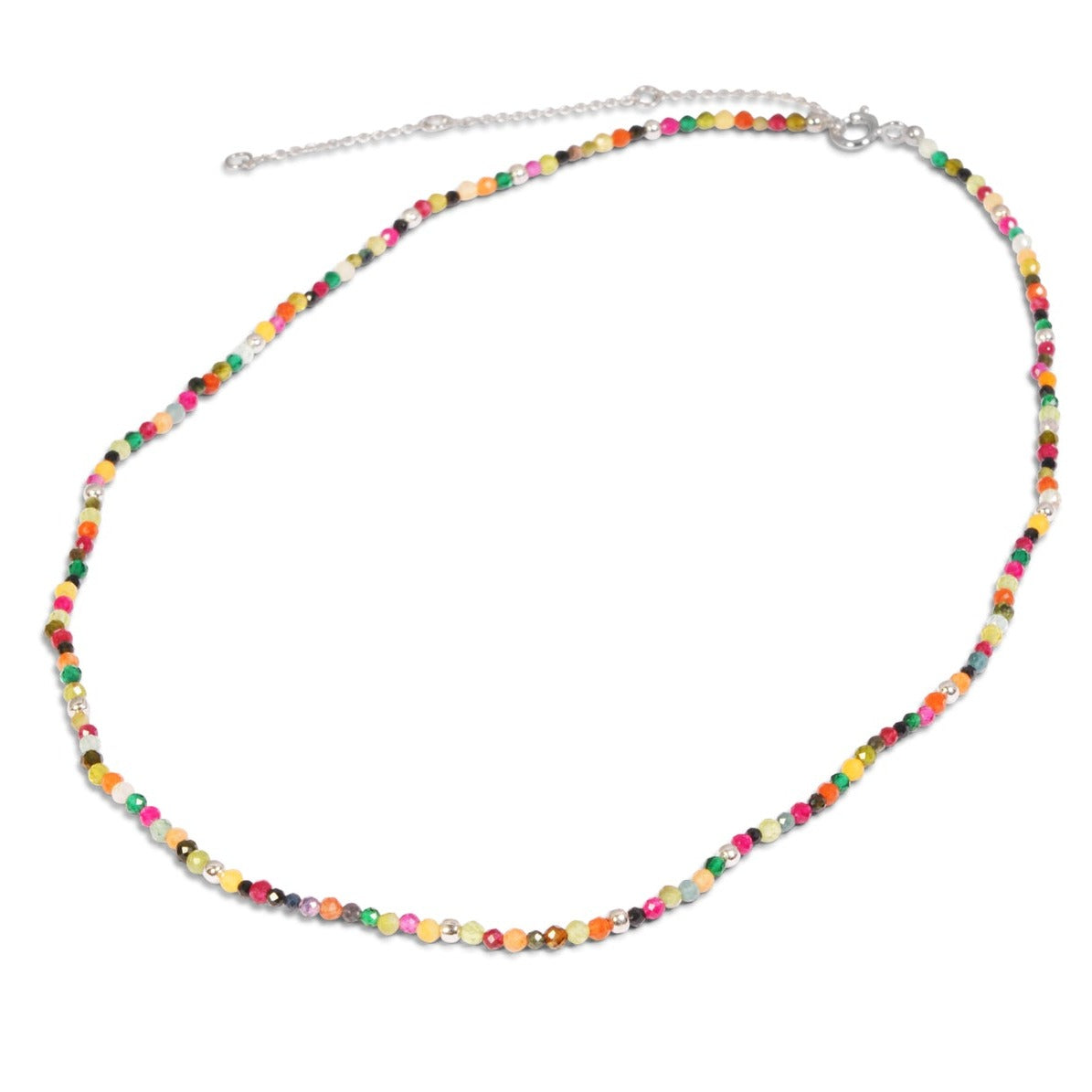 Multi Semi-Precious Stone Beaded Necklace Sterling Silver