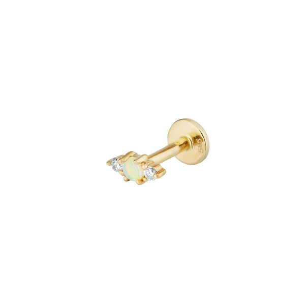 Opal & Diamond Flat Back Earring 14k Gold