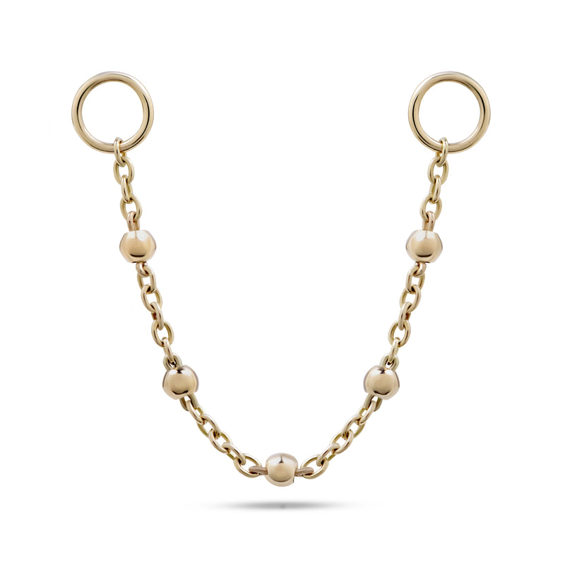 Stationed Bead Earring Charm Chain 9k Gold