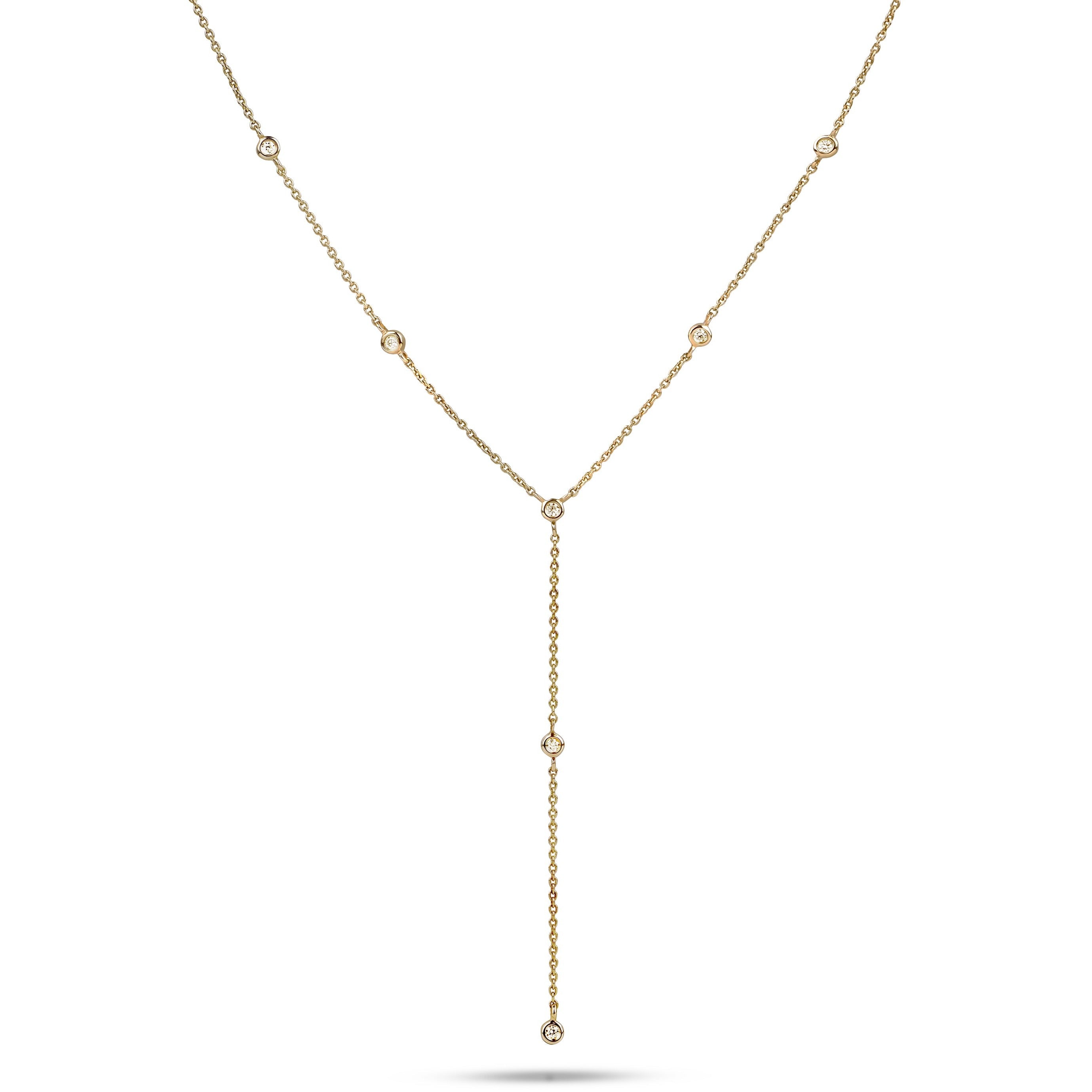 Diamond Station Lariat Necklace 9k Gold