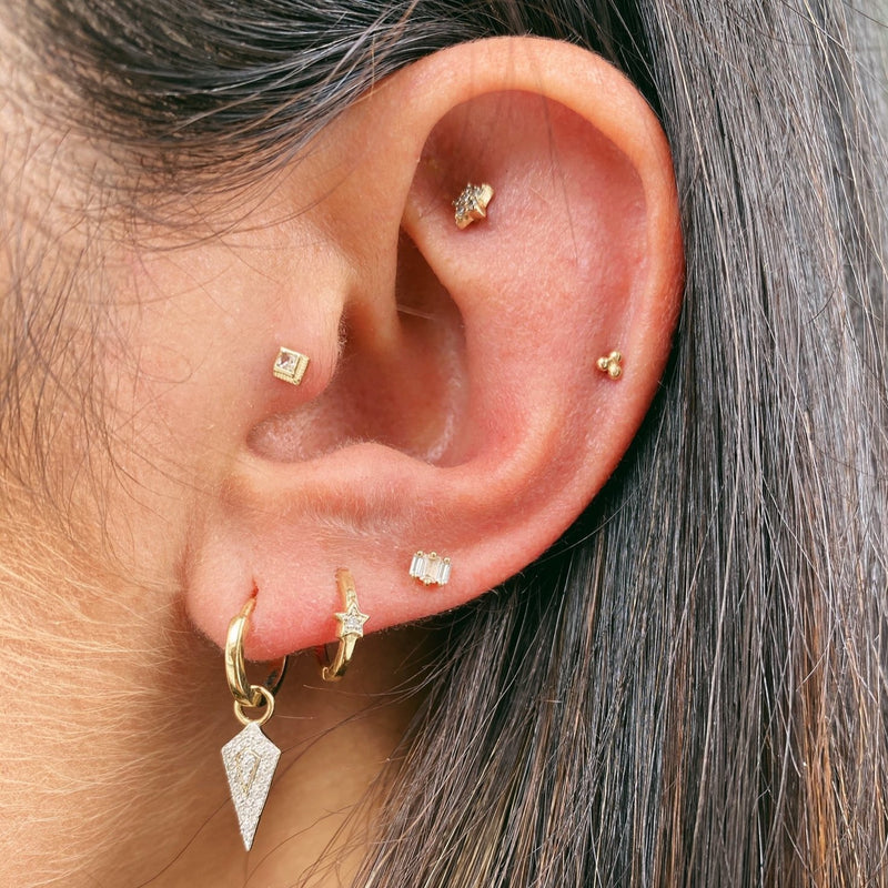 Diamond Star Huggie Hoop Earring 9k Gold