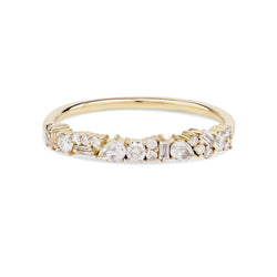 Scattered Diamond & White Topaz Baguette Ring 9k Gold