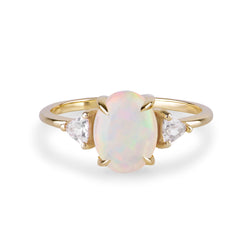 Australian Opal & White Sapphire Trillion Ring 9k Gold