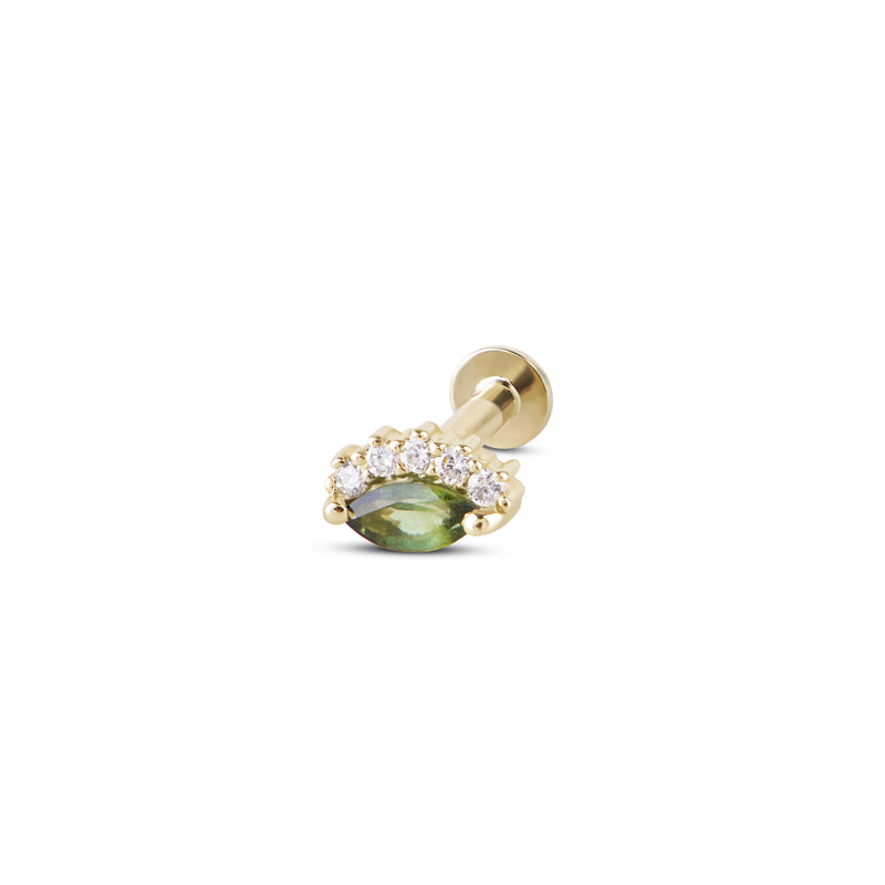 Diamond & Green Tourmaline Marquise Eye Flat Back Earring 9k Gold