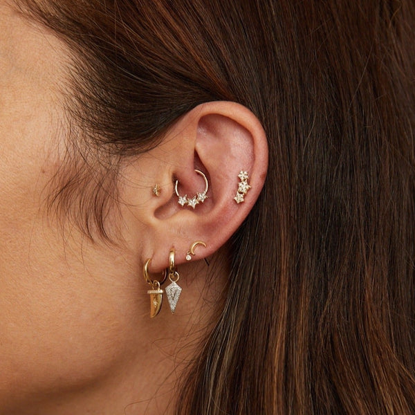 Ear stack with Diamond star cluster flat back earring gold on helix