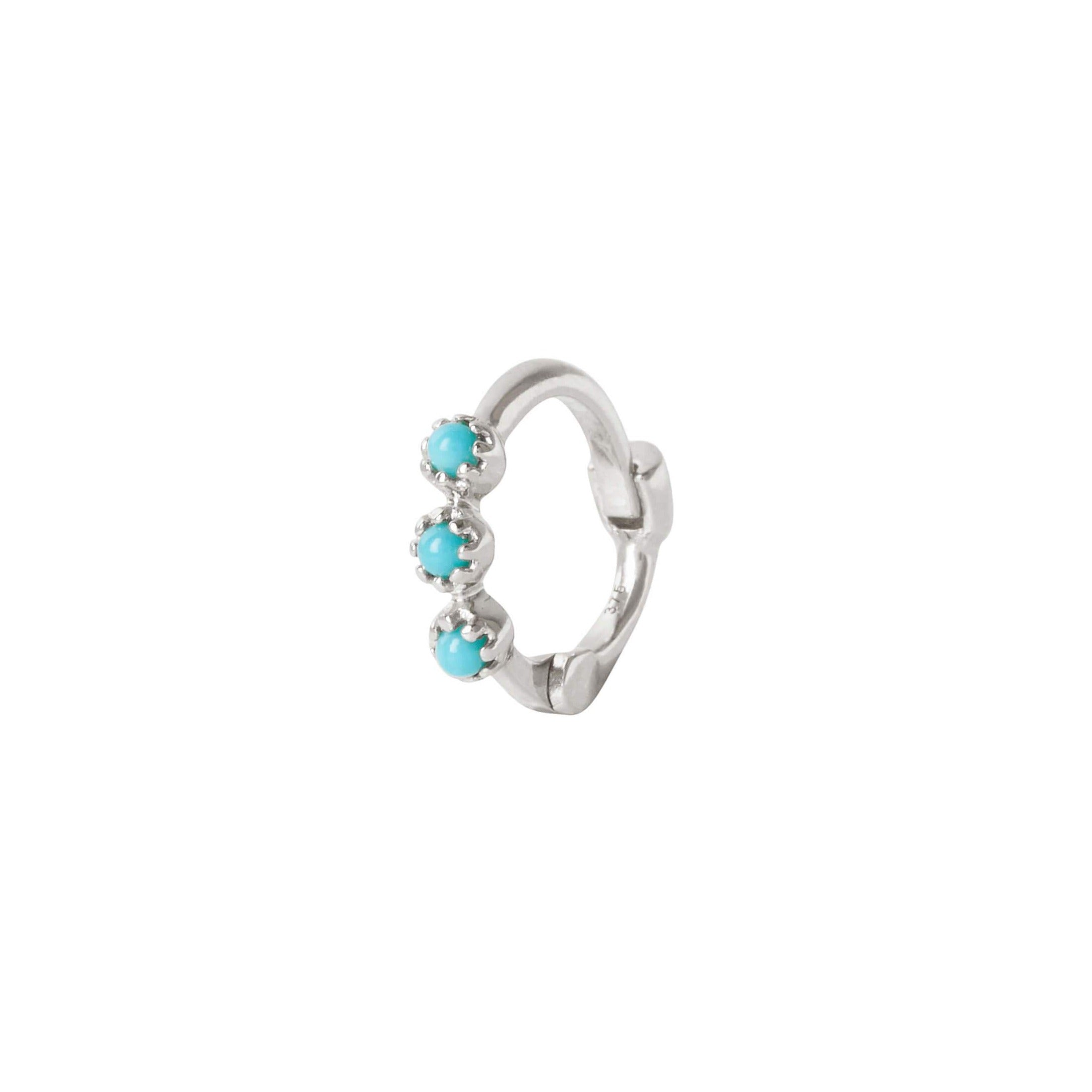 Mini Turquoise Trilogy Huggie Hoop Earring Sterling Silver