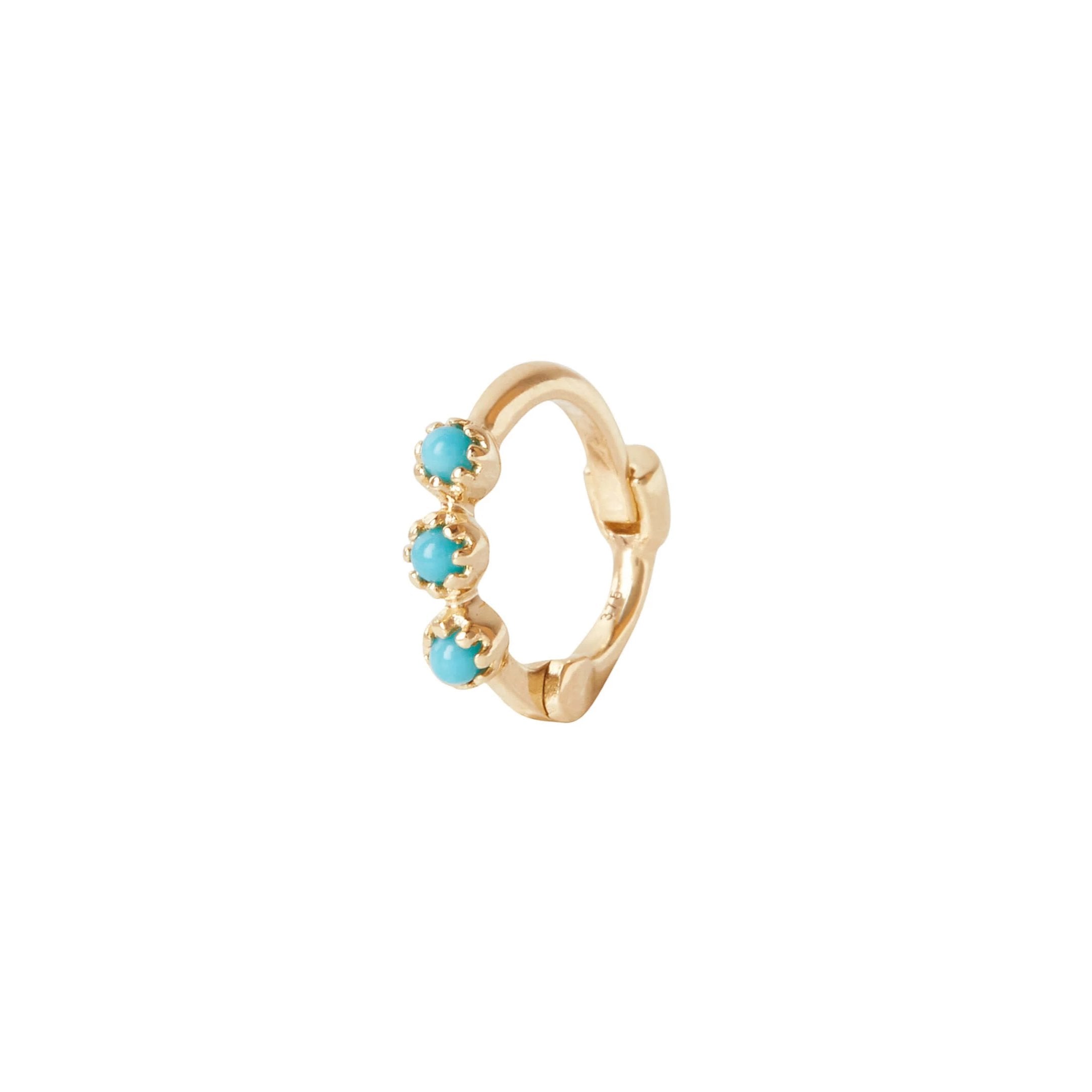 Mini Turquoise Trilogy Huggie Hoop Earring 9k Gold