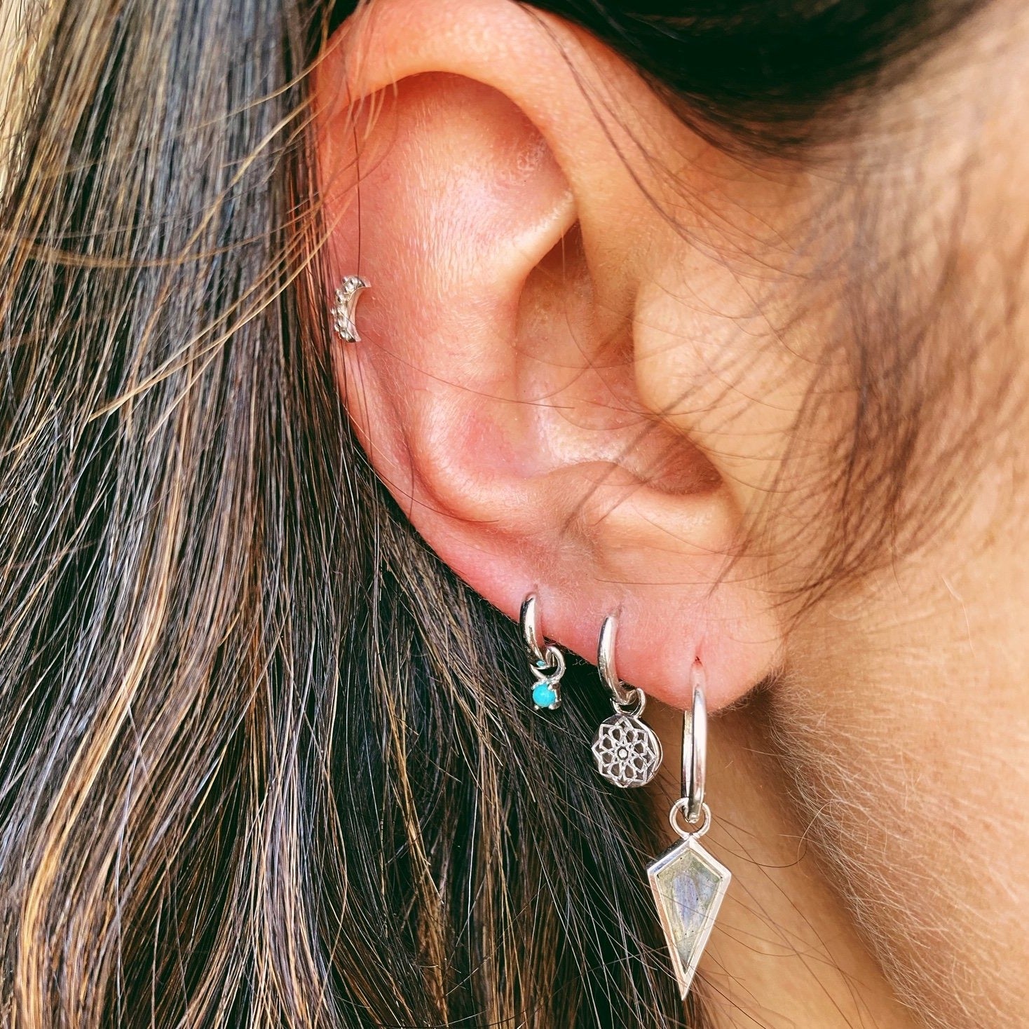 Labradorite Rhombus Hoop Earrings Sterling Silver