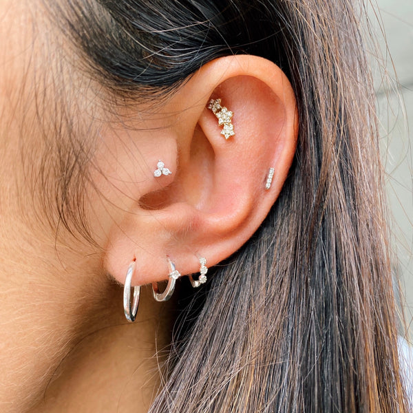 Diamond Trilogy Flat Back Earring Sterling Silver