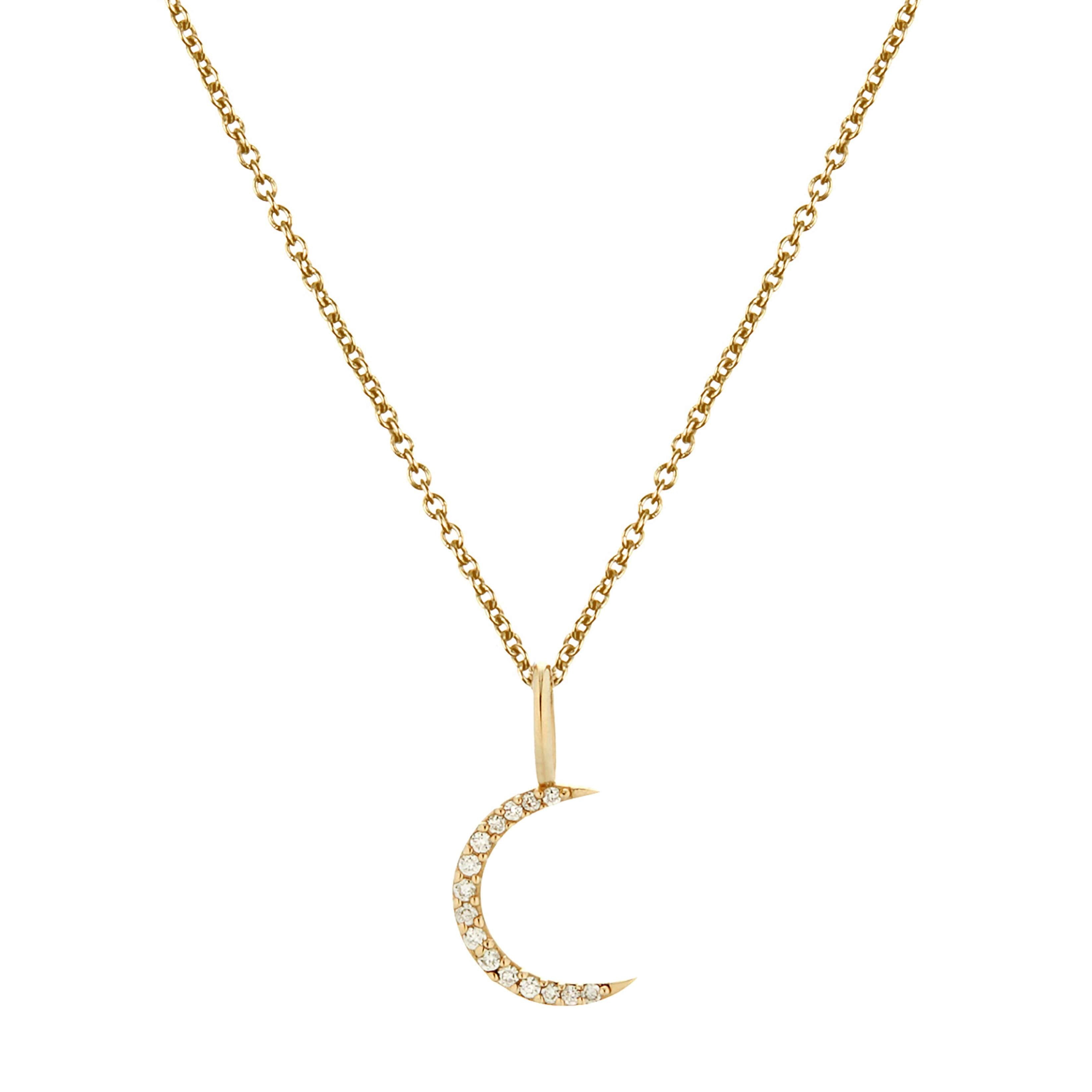 Mini Diamond Moon Pendant 9k Gold