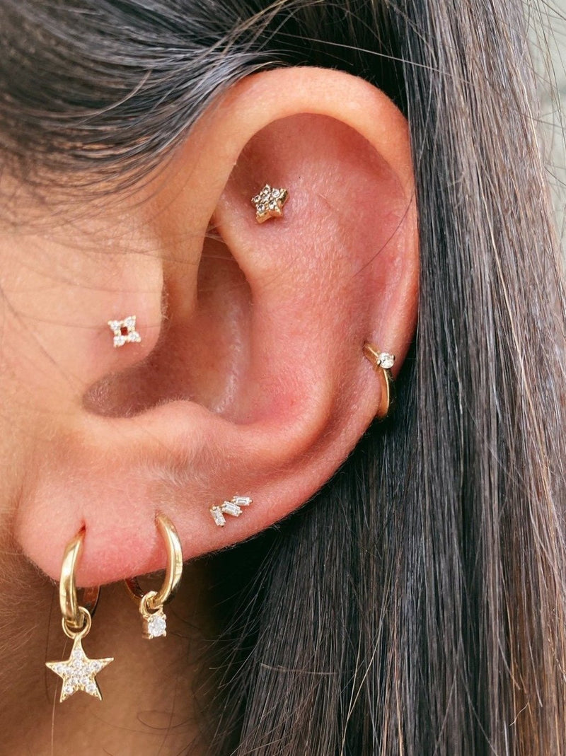 Four Point Diamond Flat Back Earring 14k Gold