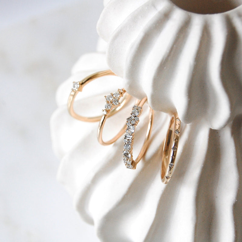 Scattered Diamond & White Topaz Baguette Ring 9k Gold