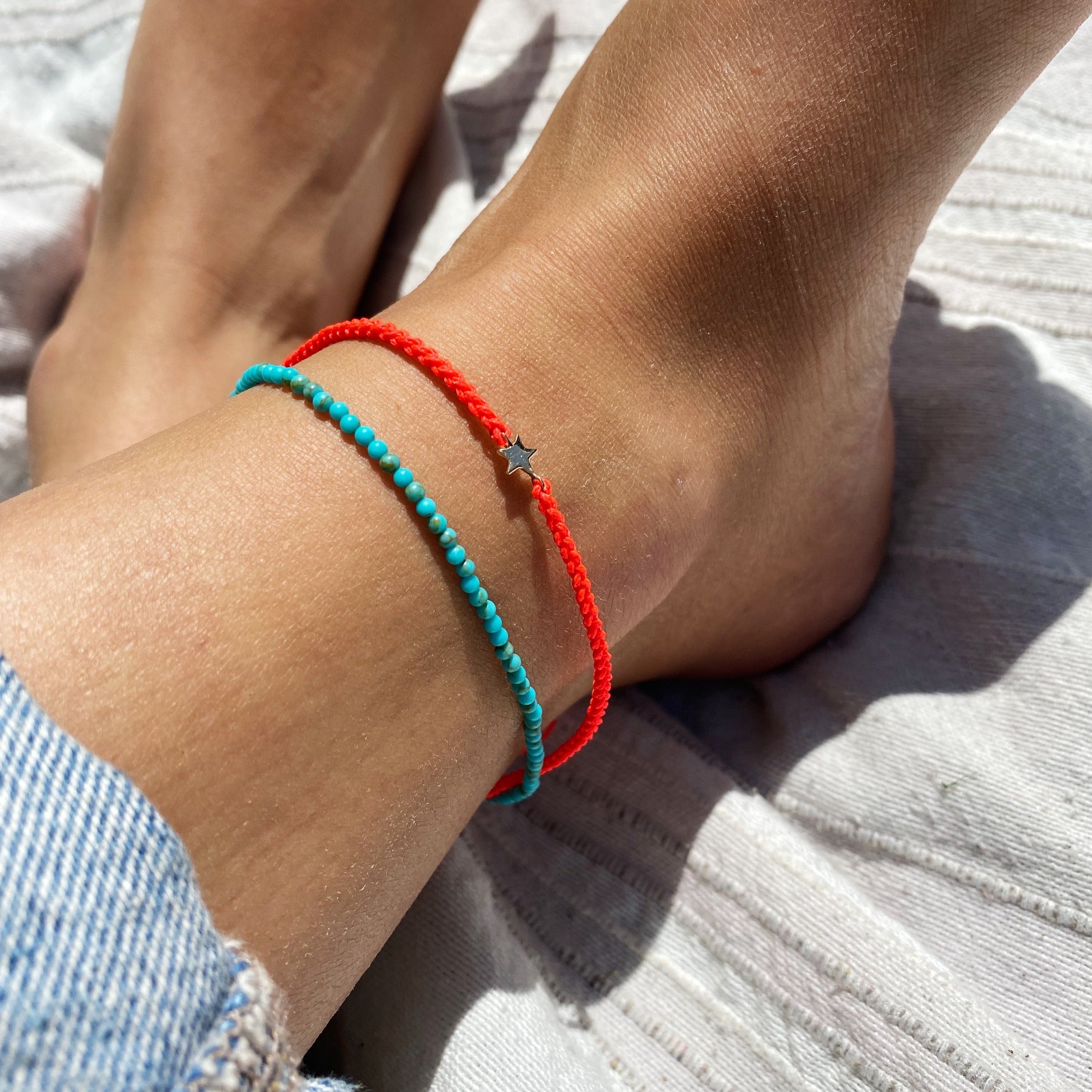 Turquoise Beaded Anklet Sterling Silver