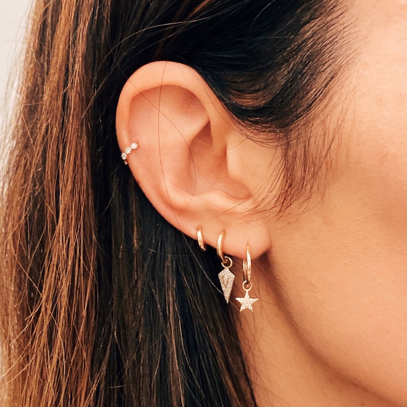 Mini Diamond Trilogy Huggie Hoop Earring 9k Gold