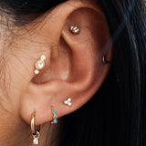 Mini Turquoise Trilogy Huggie Hoop Earring 9k Gold