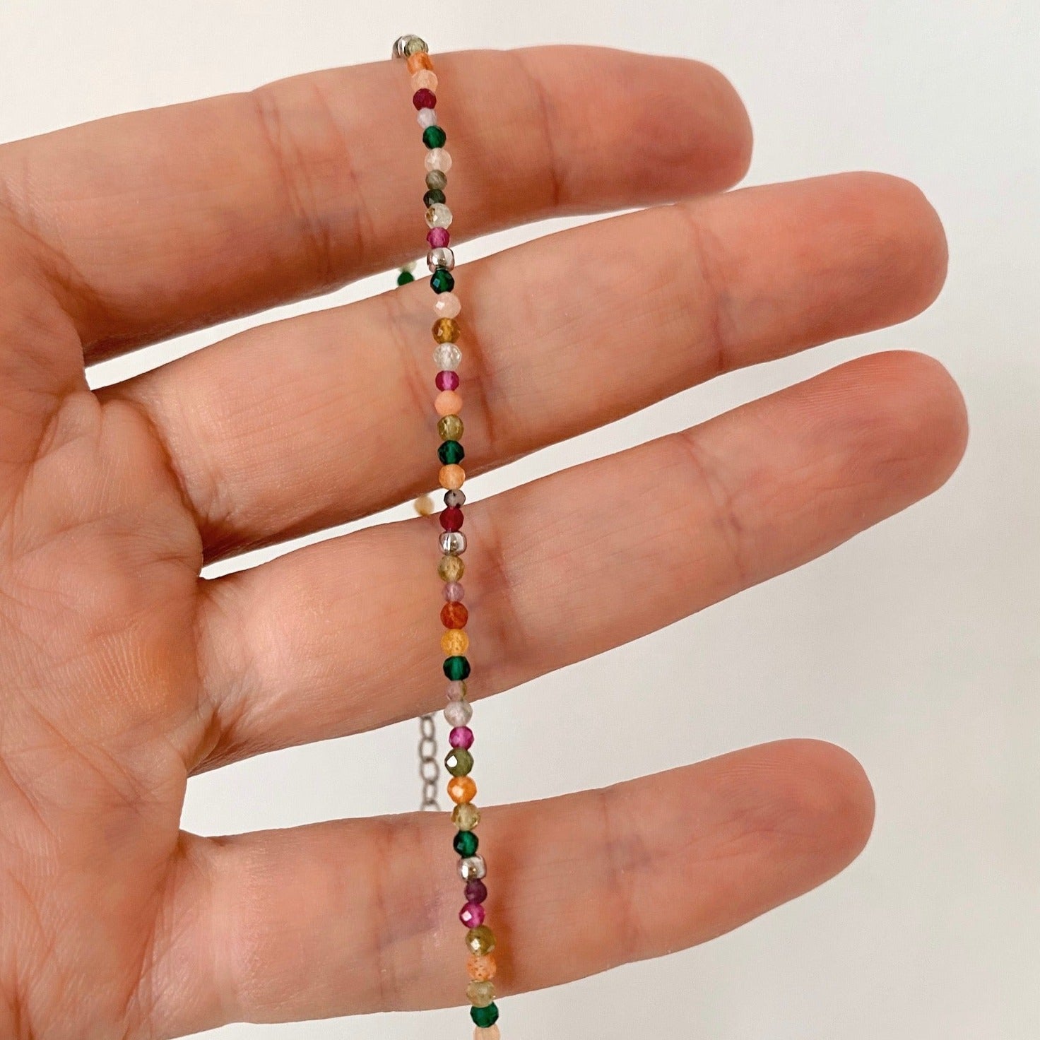 Multi Semi-Precious Stone Beaded Anklet Sterling Silver