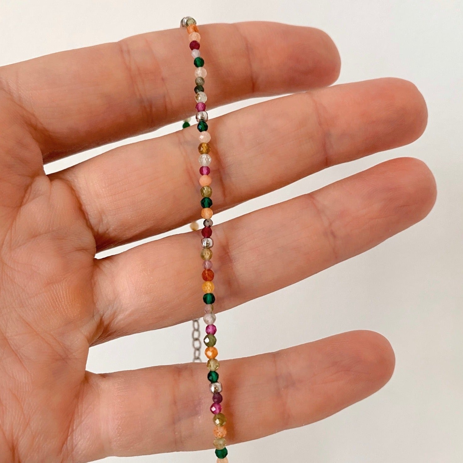 Multi Semi-Precious Stone Beaded Bracelet Sterling Silver