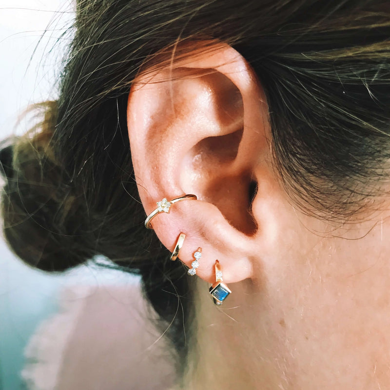 Mini Diamond Trilogy Huggie Hoop Earring 9k Gold