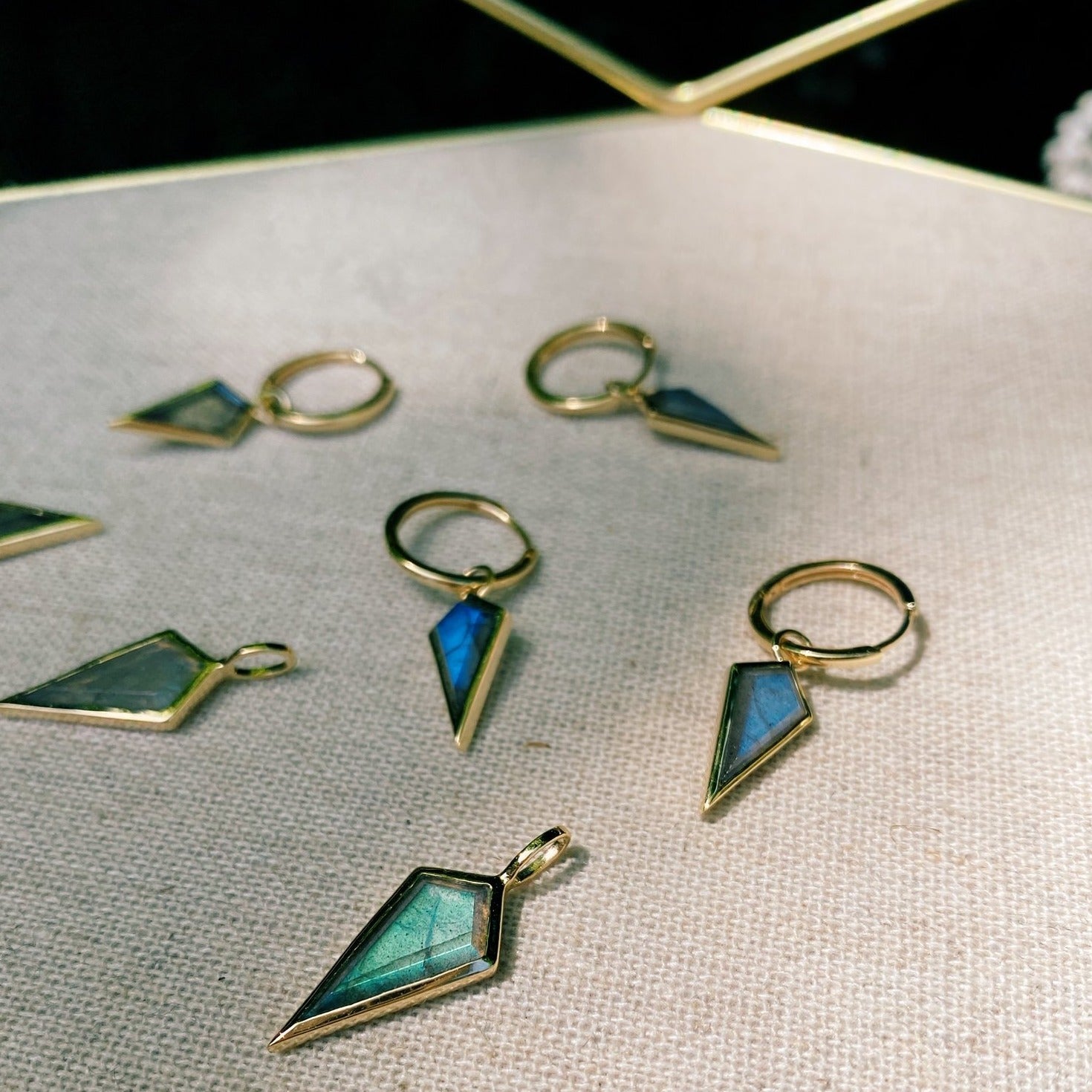 Labradorite Rhombus Earring Charm 9k Gold