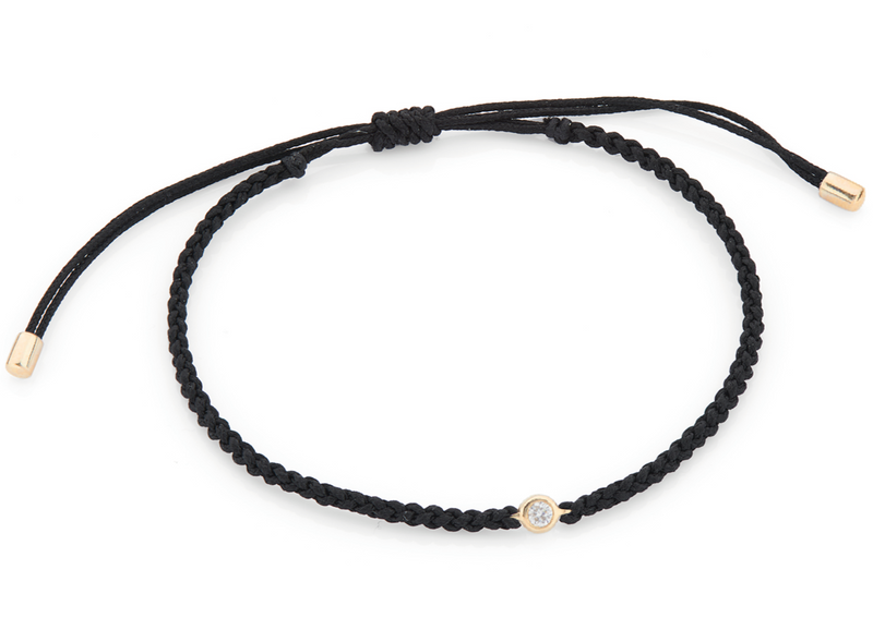 Black string bracelet with diamond, 585 AU