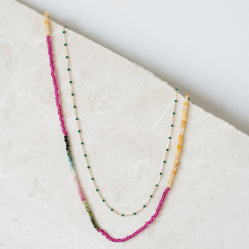 Semi-Precious Beaded Station Necklace Sterling Silver