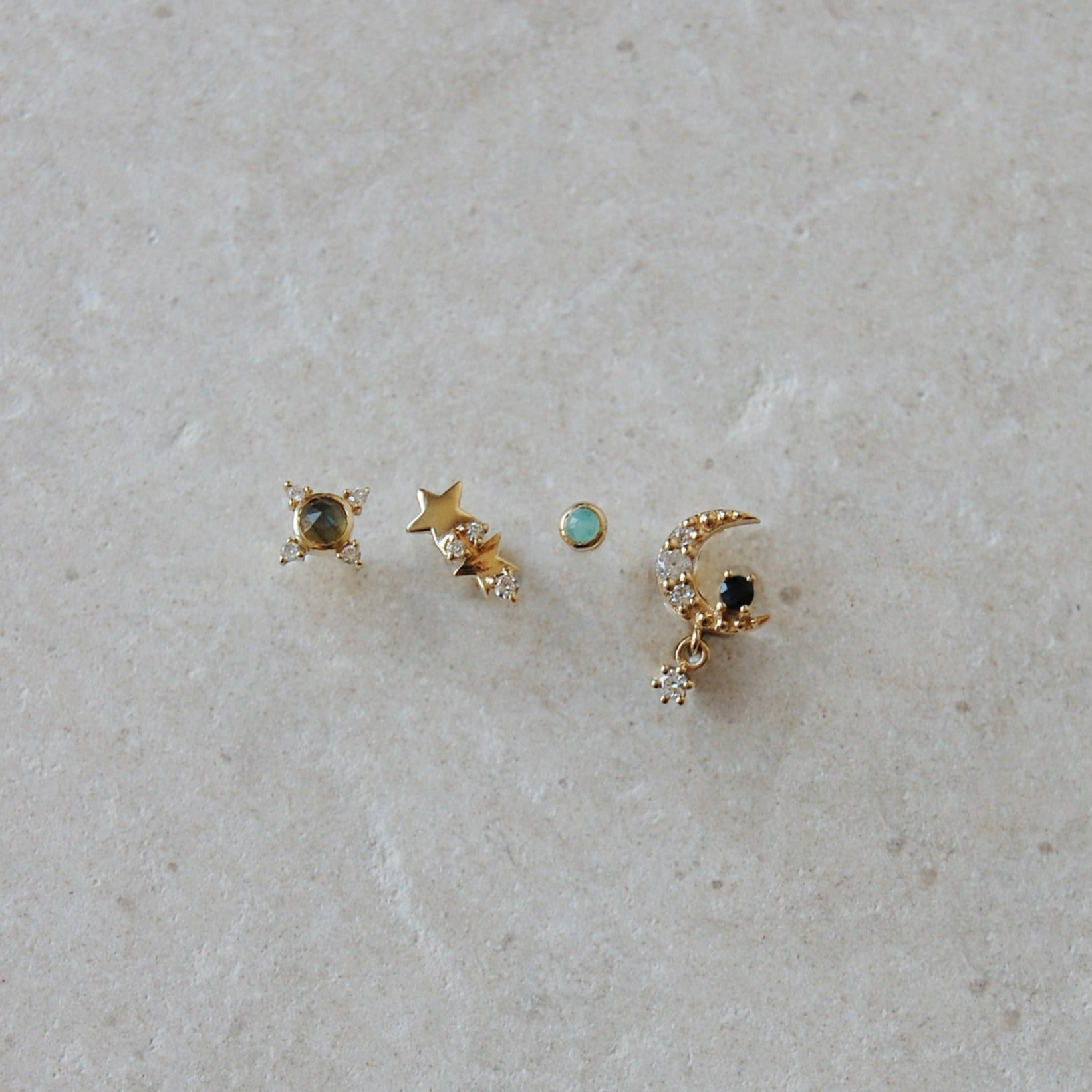 Bezel Amazonite Stud Earring 9k Gold