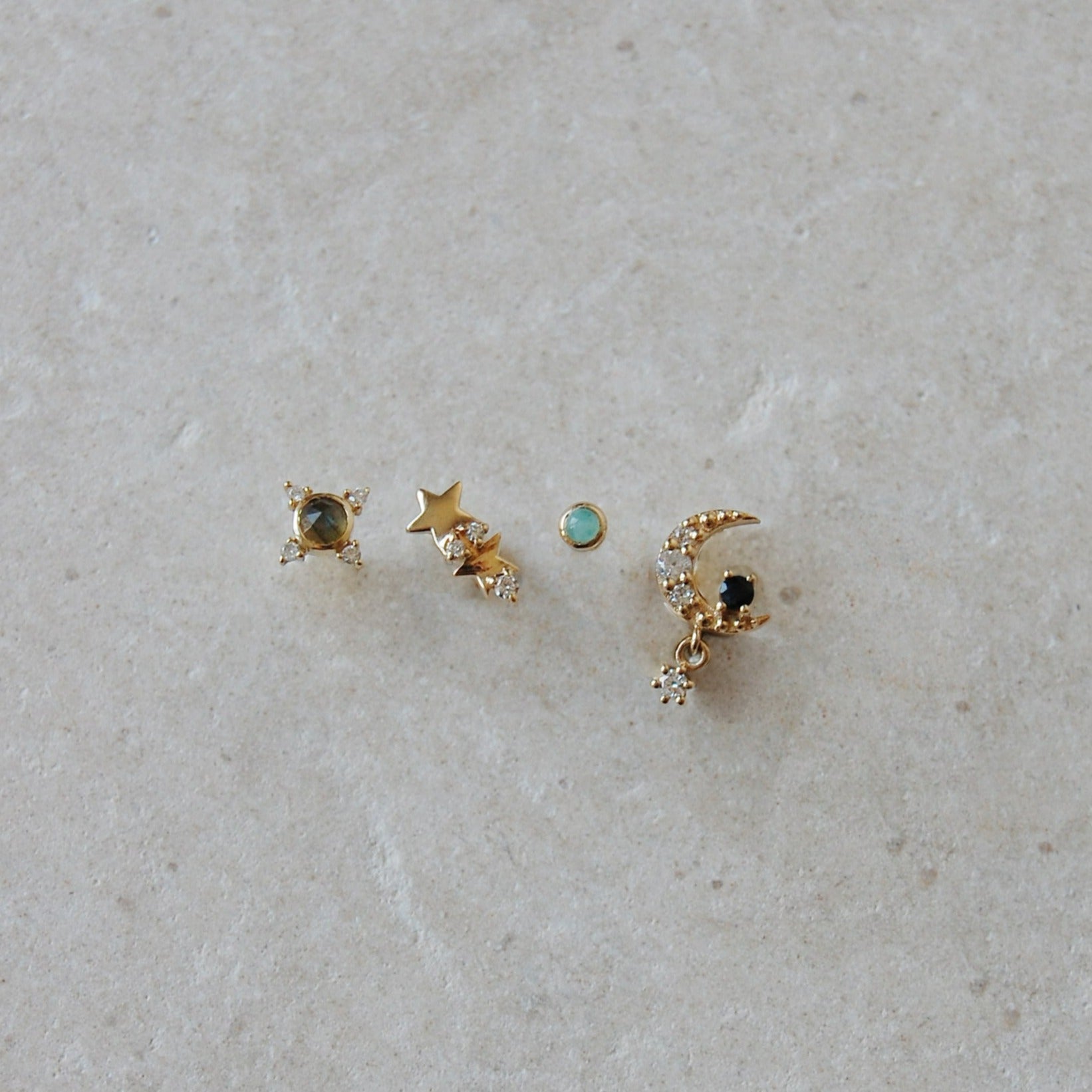 Bezel Amazonite Stud Earrings Pair 9k Gold