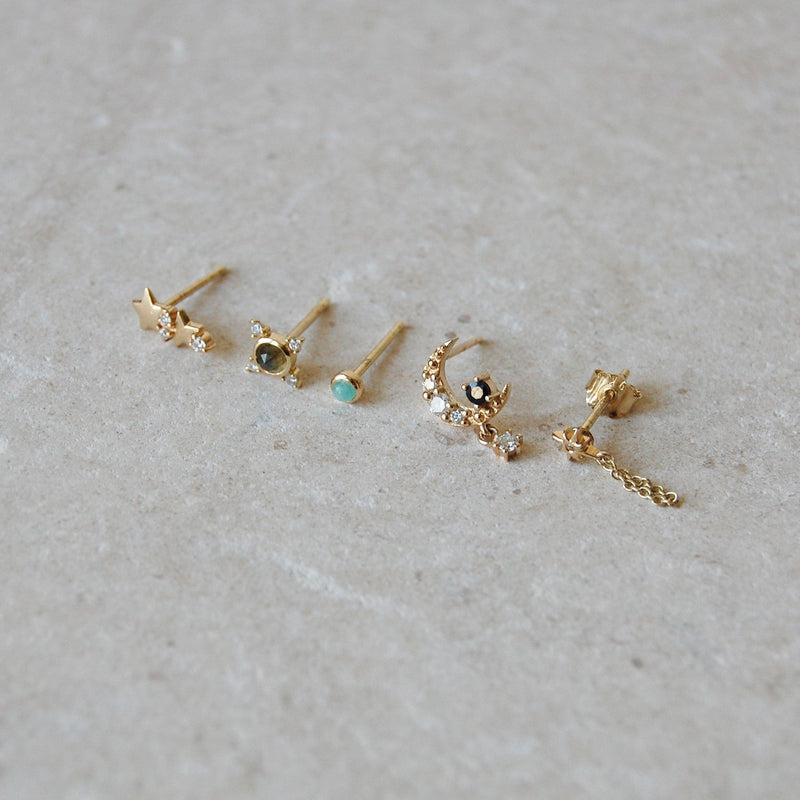 Bezel Amazonite Stud Earrings Pair 9k Gold