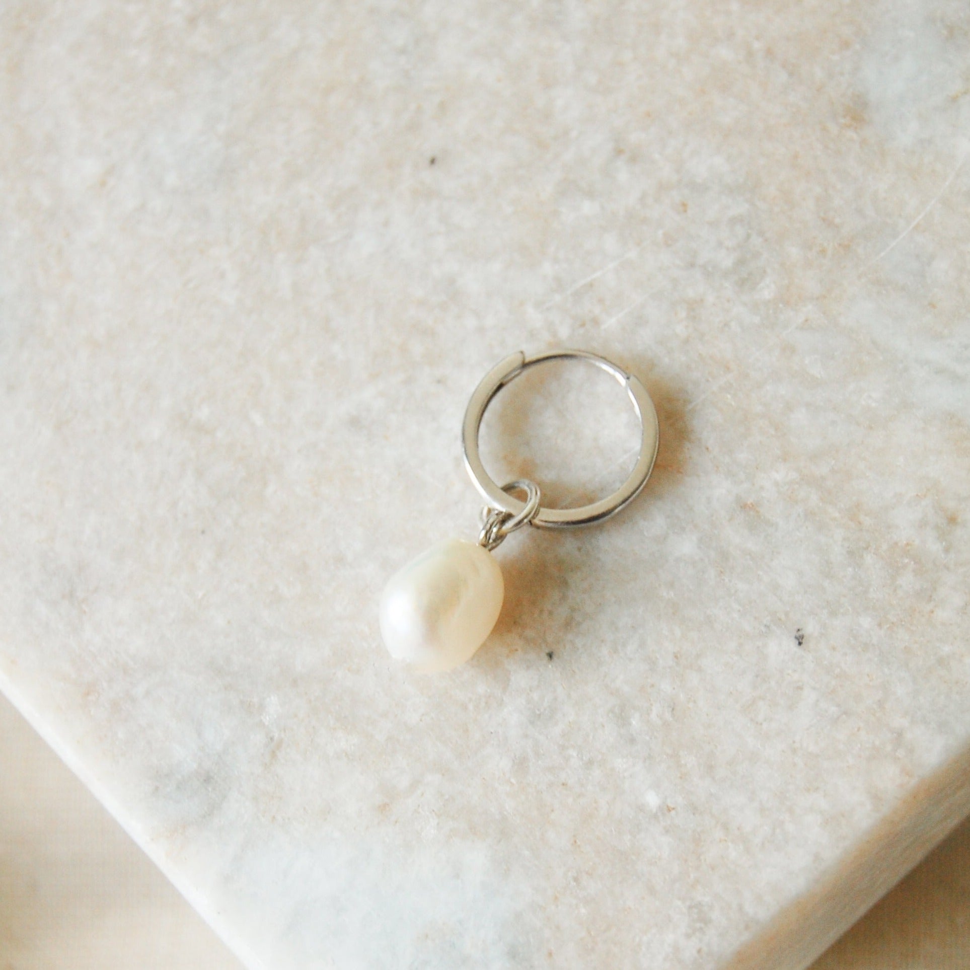 Baroque Pearl Hoop Earrings Sterling Silver