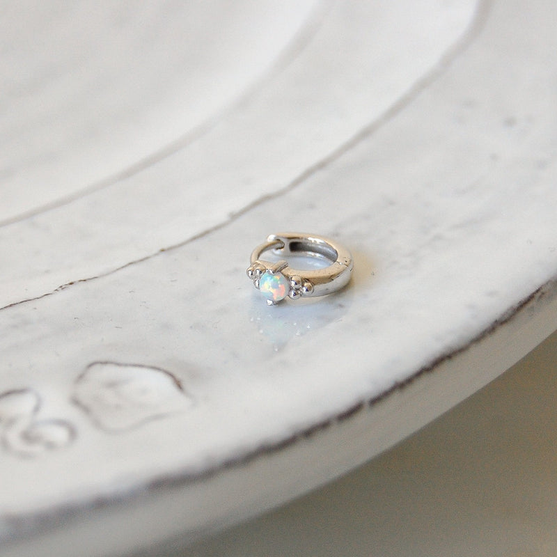Opal Beaded Huggie Hoop Earring Sterling Silver