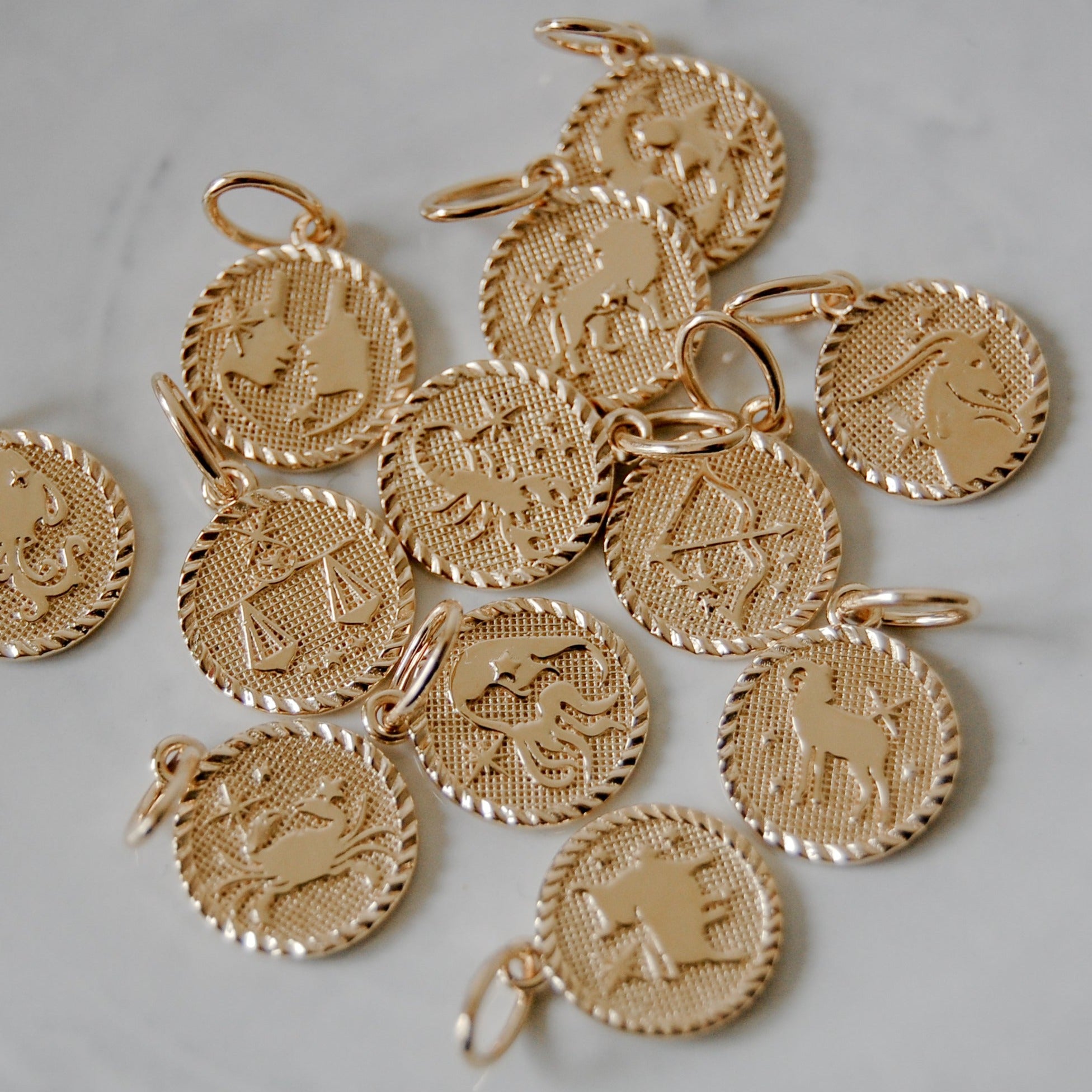 Zodiac Coin Pendant 9k Gold