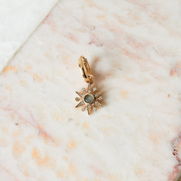 image of diamond and labradorite star earring charm in 9k gold
