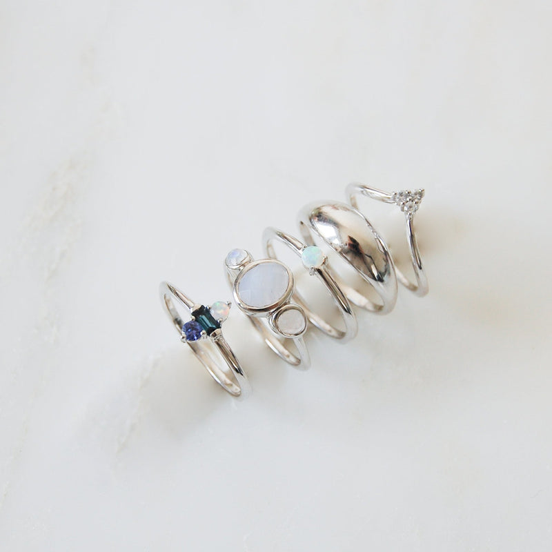 Blue Lace Agate, Rose Quartz & Moonstone Ring Sterling Silver