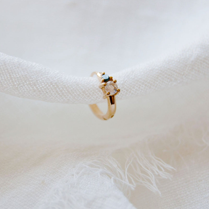 Blue Diamond & Moonstone Huggie Hoop Earring 9k Gold