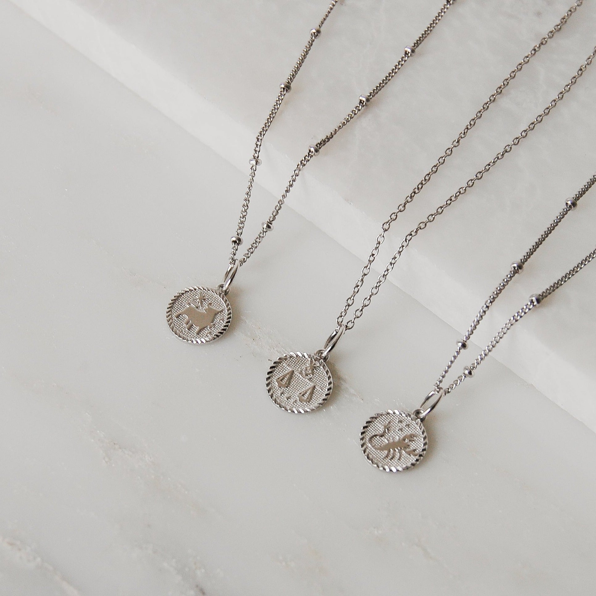 Zodiac Coin Necklace Sterling Silver